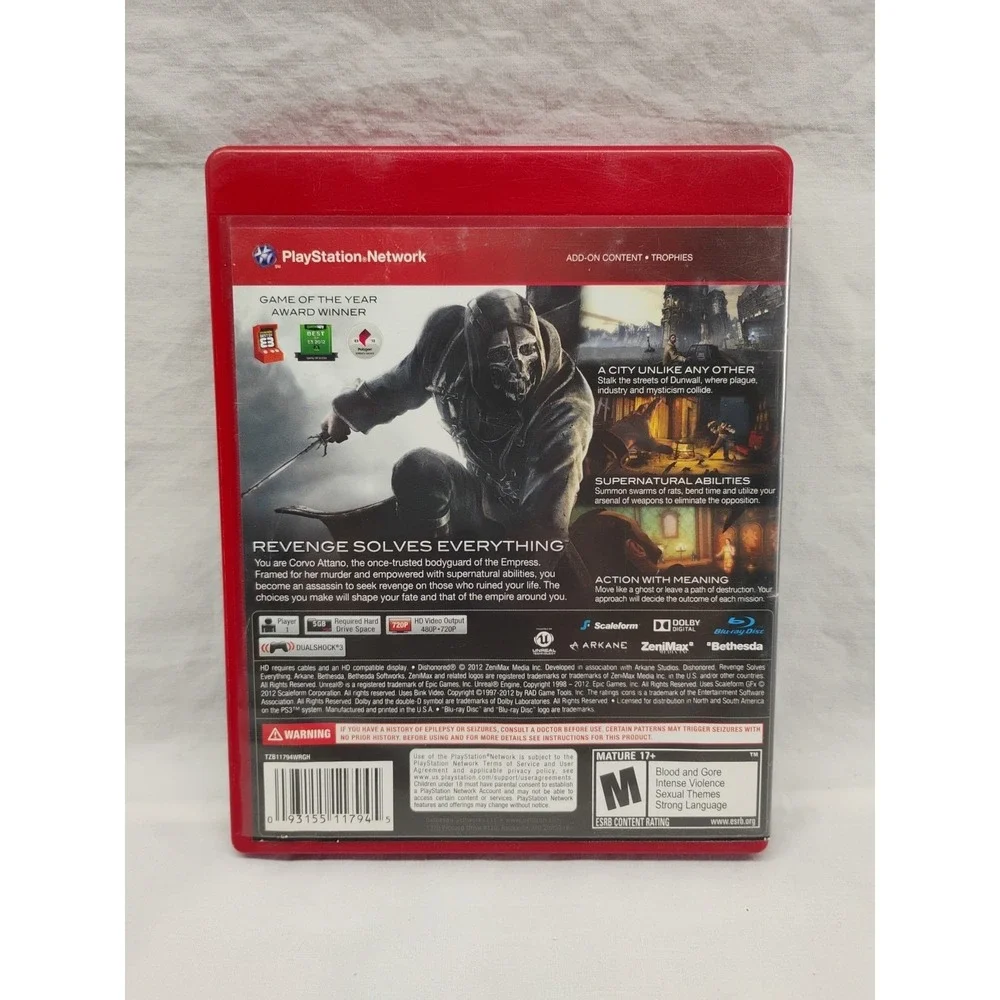 PS3 Dishonored GH Sony PlayStation 3 GUC No Manual Clean Disc